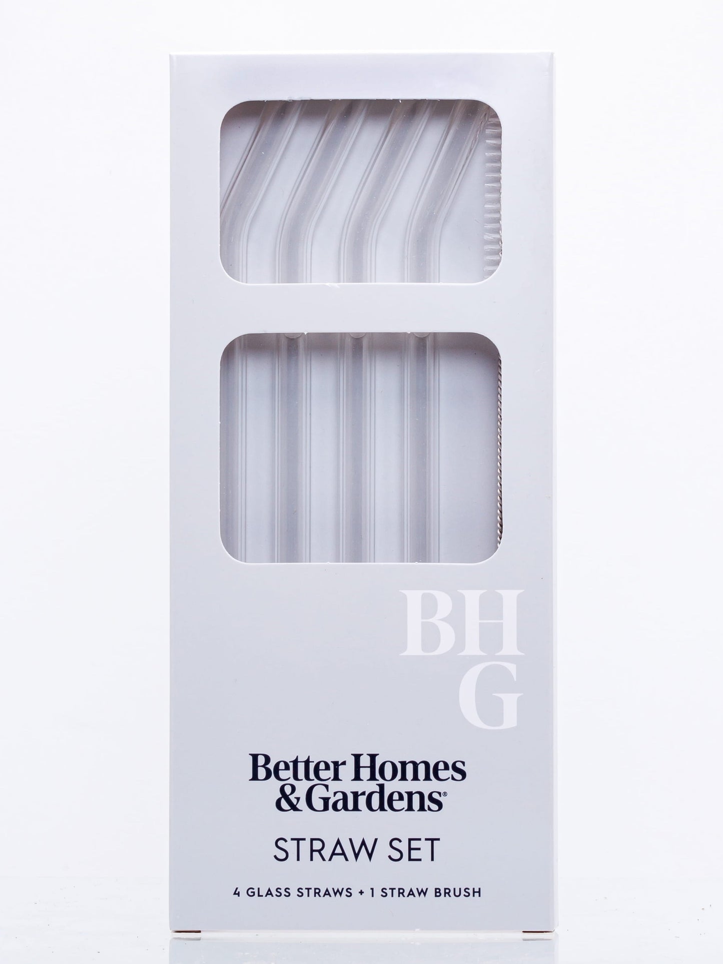 Better Homes and Gardens Clear Borosilicate Glass Straws 4 Pack with Cleaning Brush