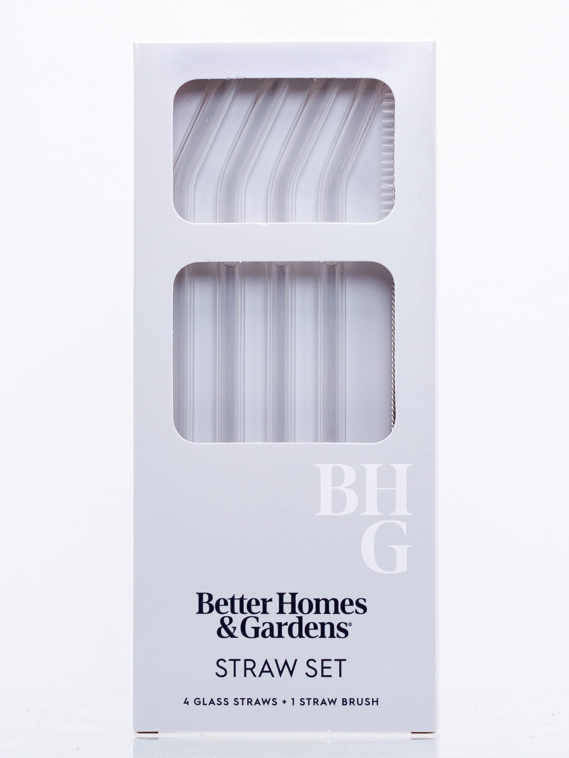 Better Homes and Gardens Clear Borosilicate Glass Straws 4 Pack with Cleaning Brush