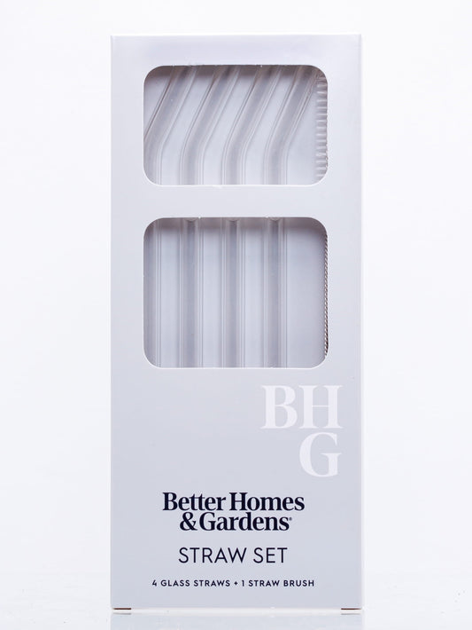 Better Homes and Gardens Clear Borosilicate Glass Straws 4 Pack with Cleaning Brush